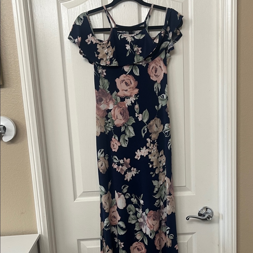 Navy Floral Off-Shoulder Maxi Dress
